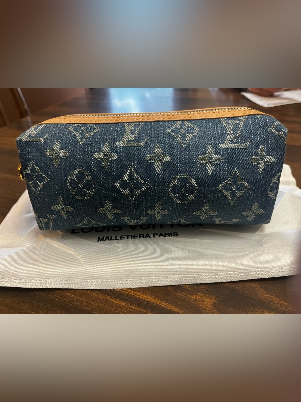 💙 Louis. Vuitton. Blue Monogram Denim Trousse. Speedy. GM Zipper Pouch